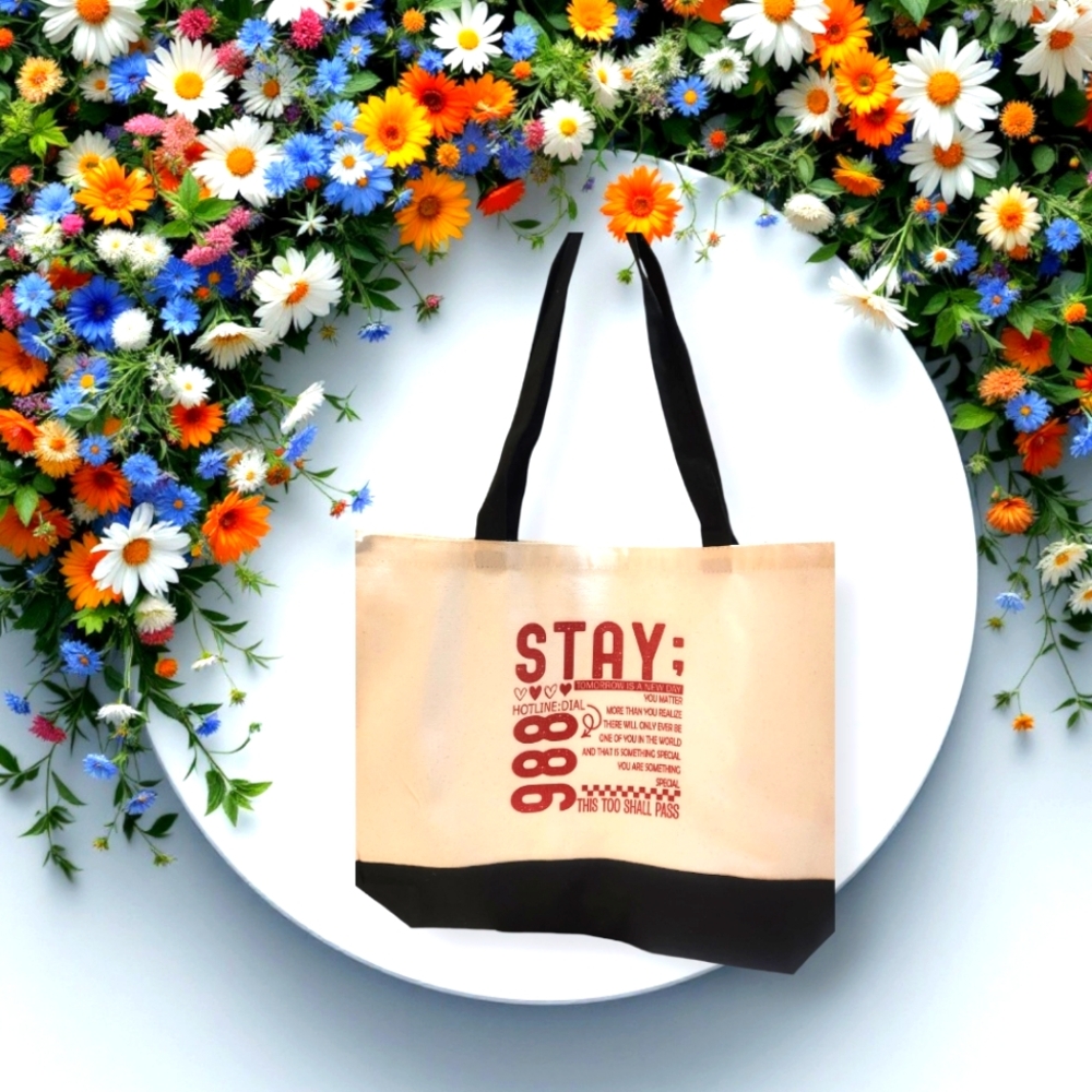 Suicide Prevention Stylish Tan and Black Tote Bag Double Sided. NWT. HandCrafted